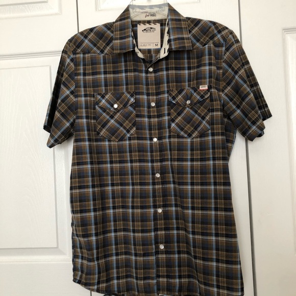 Vans Other - Van’s Off The Wall brown/blue plaid ss shirt